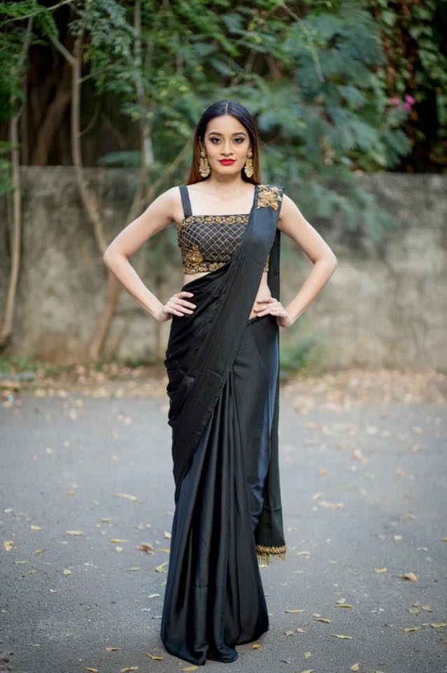 Black Malai Silk Drape Saree ...